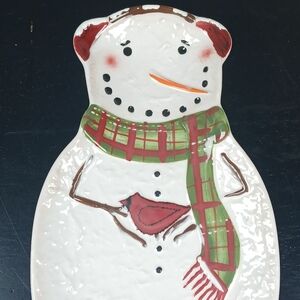 Anne Tavoletti Folk Art  Snowman Winter Buddies Christmas Holiday Spoon Rest
